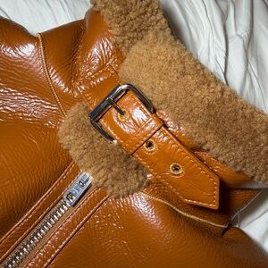 Cozy Brown Shearling Jacket with Buckle Collar